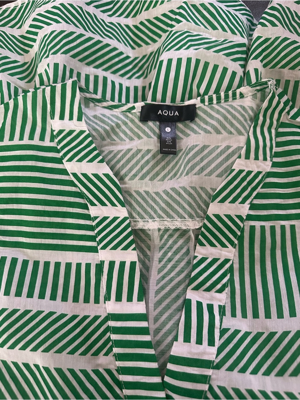 Aqua Green & White Striped V-Neck Top